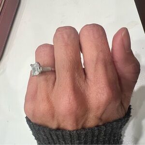 ZIAMOND Emerald Cut Zirconia Baguette Solitaire Engagement 14k White Gold 4.5